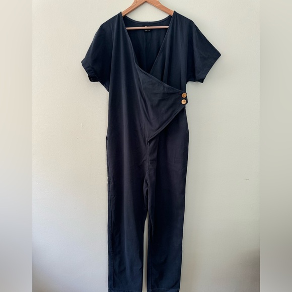 Mien Navy Blue Jumpsuit Button Organic Cotton Women's XL - Picture 2 of 7